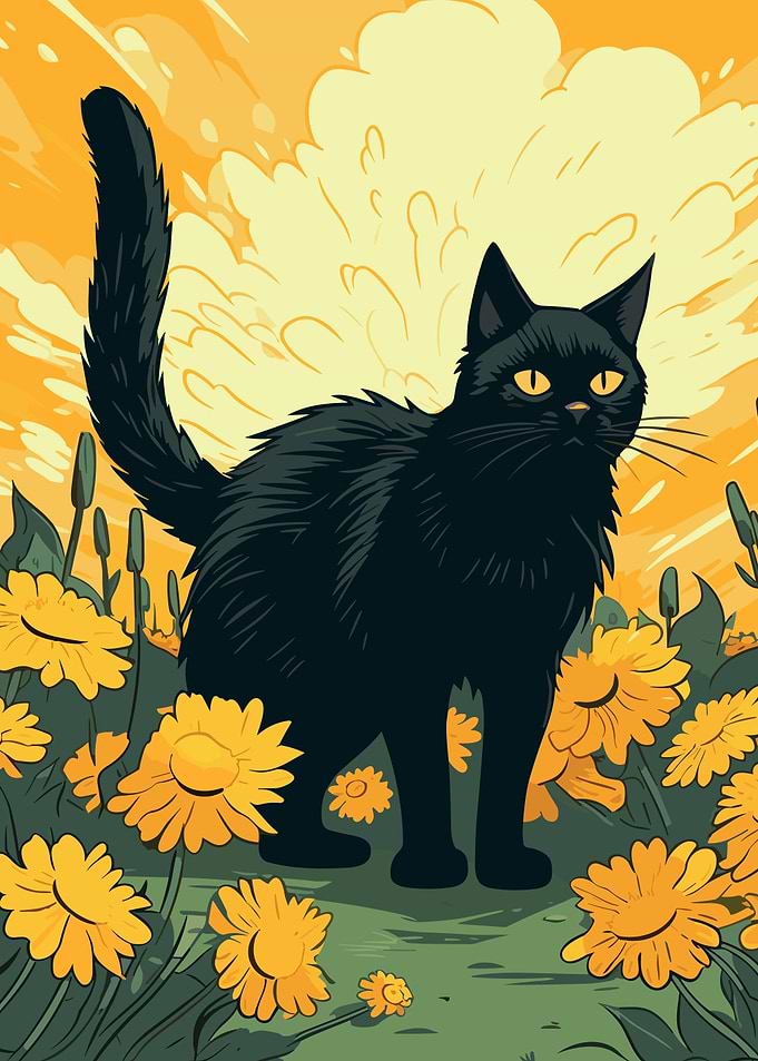 cat and flower