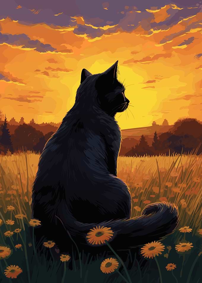 cat moon night landscape