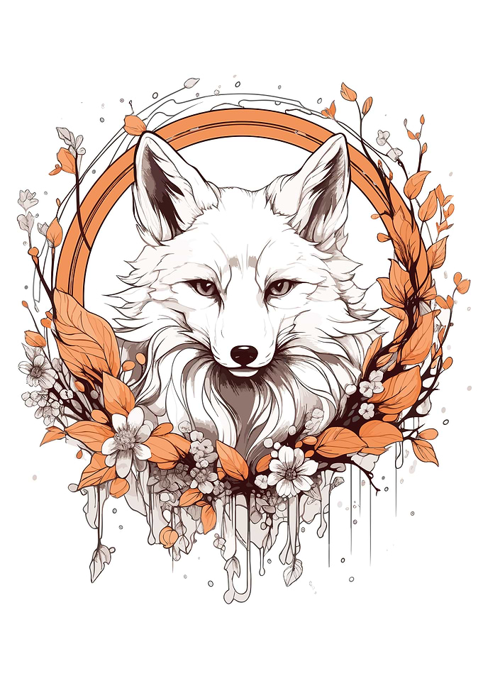 Kitsune Fox Mask Ink Wash