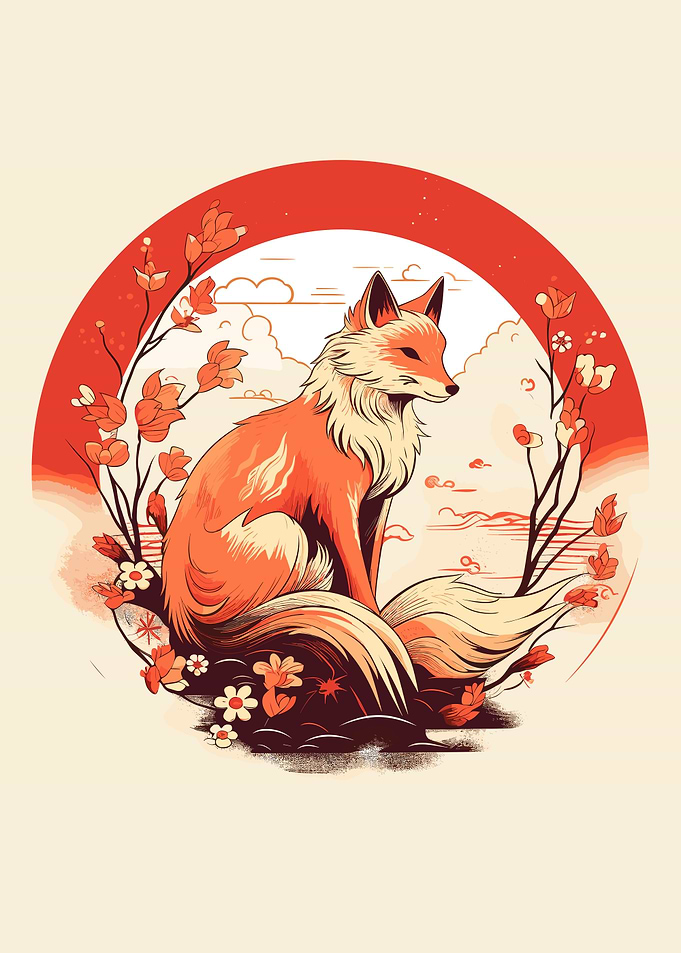 Kitsune Fox Mask Ink Wash