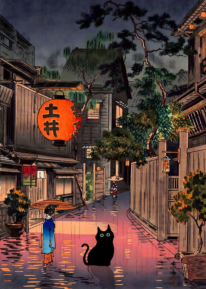 Cat at Tokyo Rainy Night