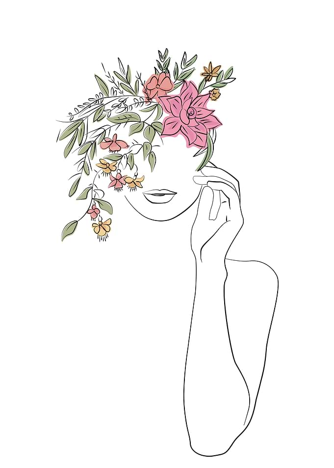Woman with Flower Line Art