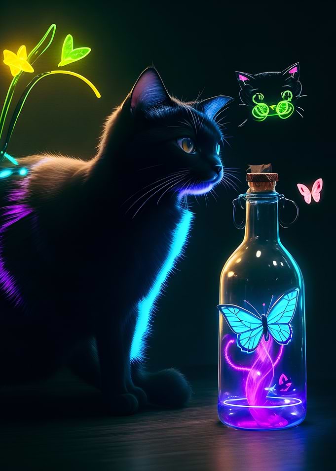 black cat and butterefly