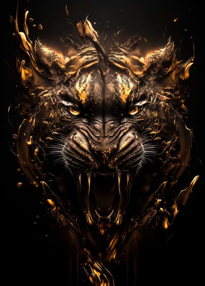 golden tiger head art
