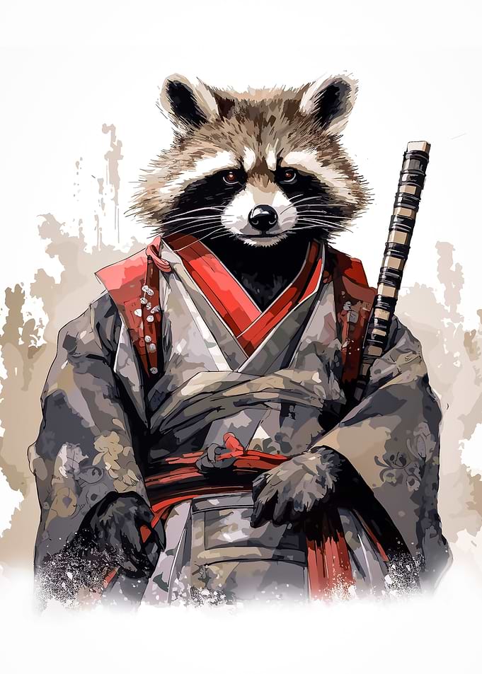 baby raccoon samurai