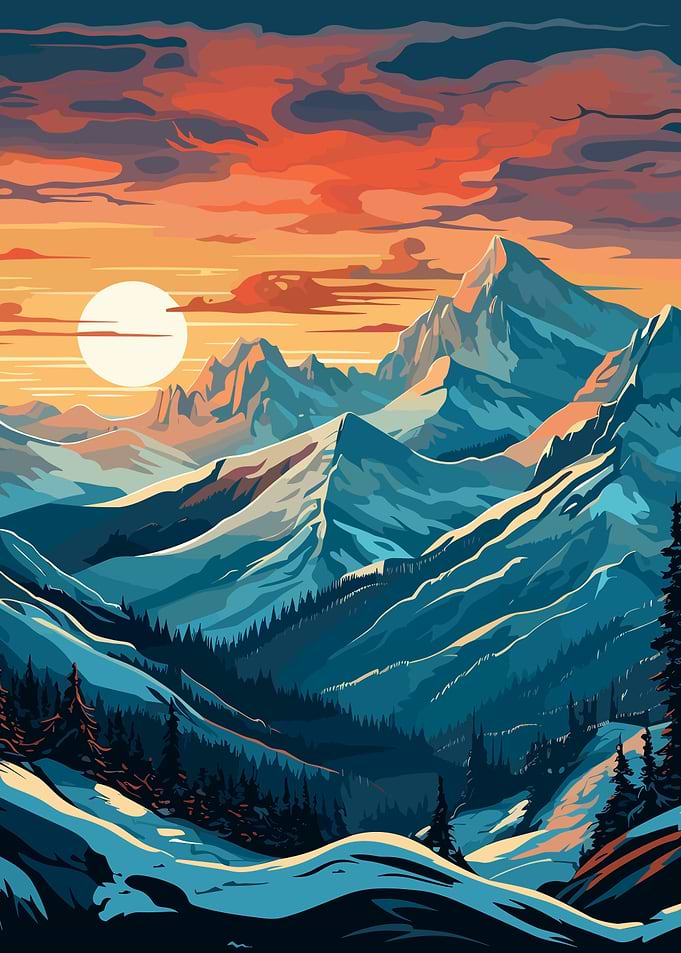 Snowy Mountain Sunset