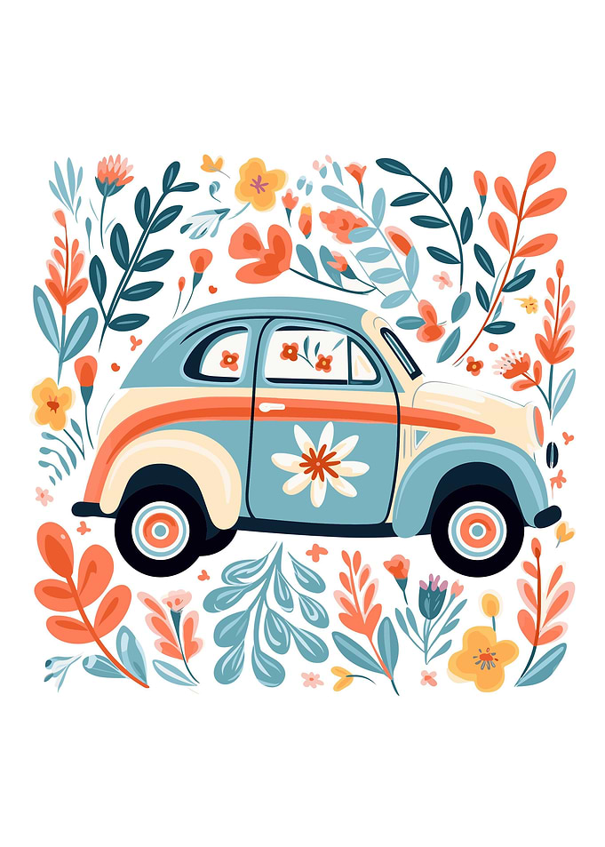 retro car with floral