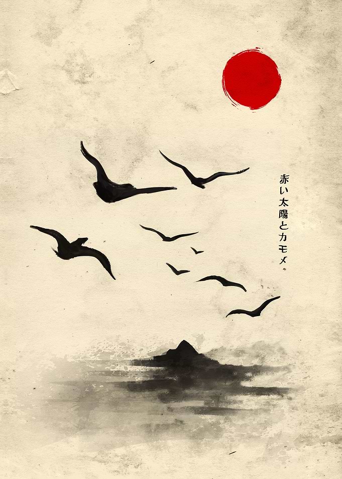 Japanese seagulls sumi e