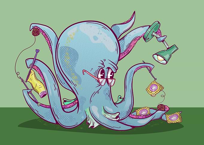 Octopus making crochet