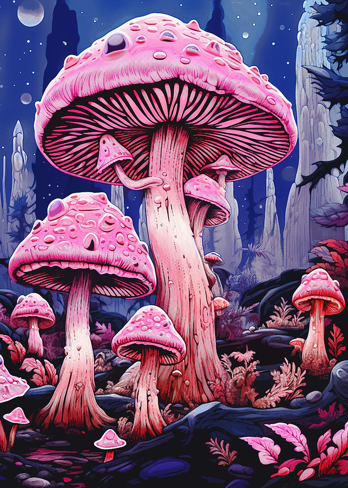 Vintage Mushroom Forest