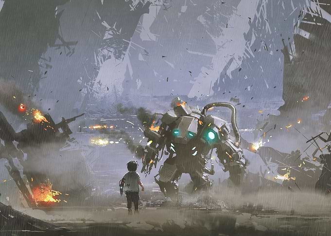 Boy and Damaged Robot
