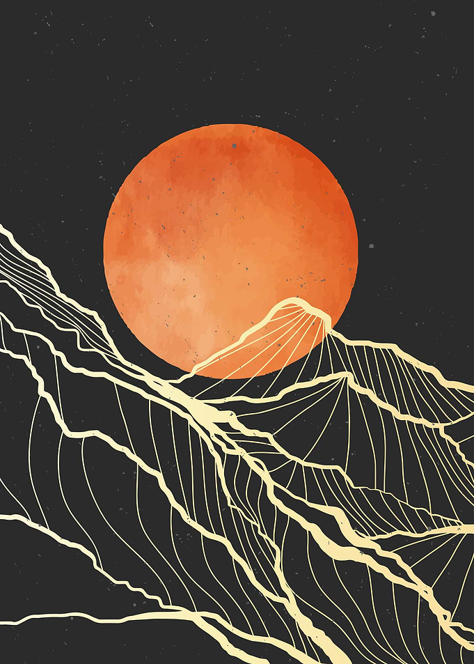 Abstract mountain line art