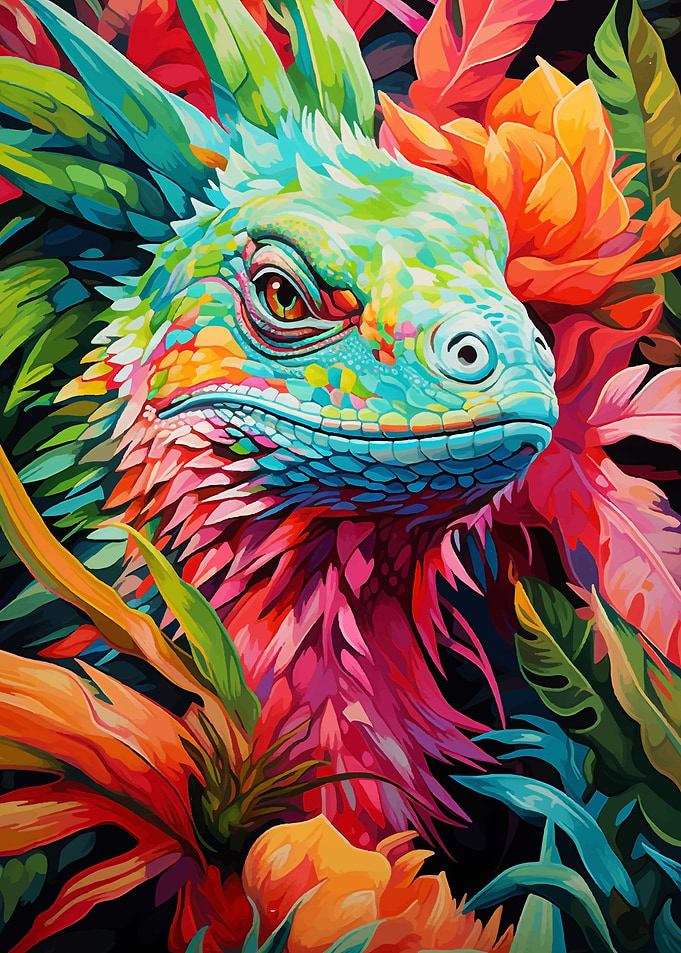 iguana painting colorful