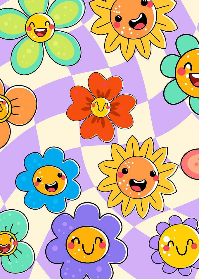 Lilac Trippy Floral Smiley