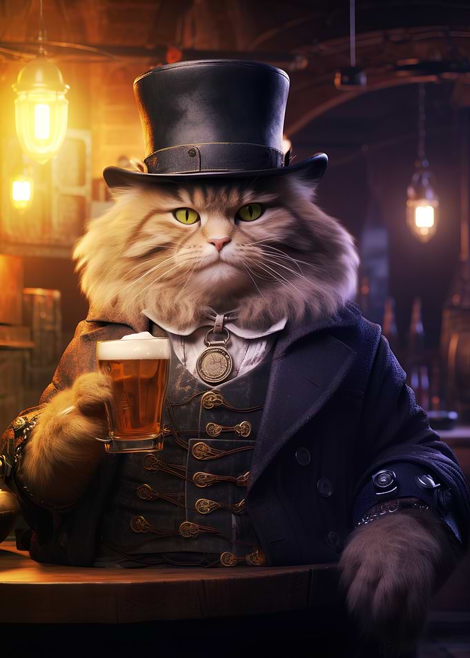 Funny Fat Cat Drinking