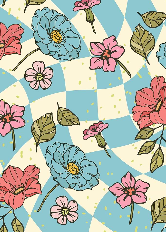 Blue Groovy Plaid Floral
