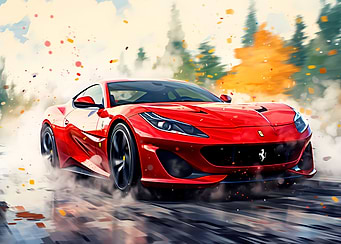 Red Ferrari Watercolor