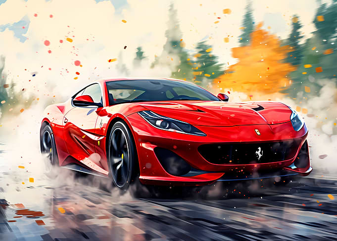 Red Ferrari Watercolor