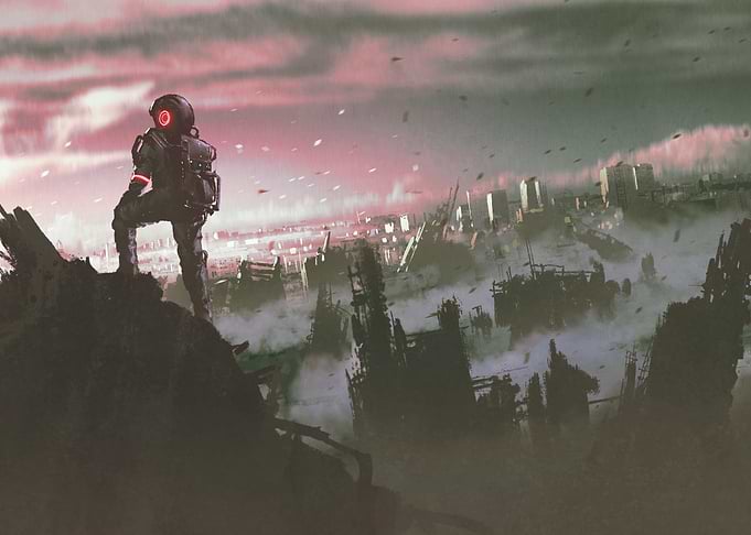 Astronaut in Ruined City
