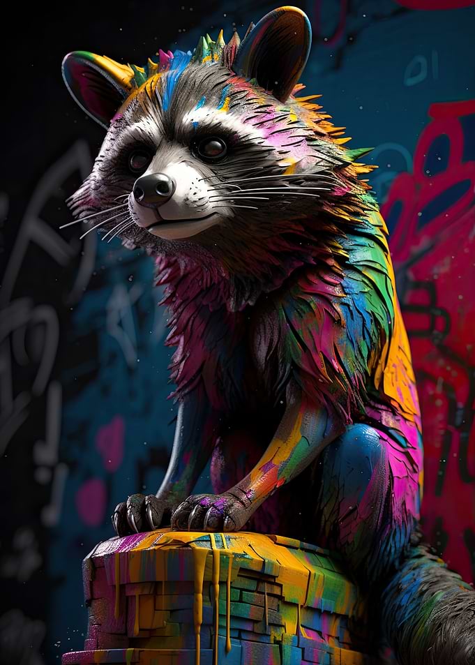 Graffiti Raccon Statue