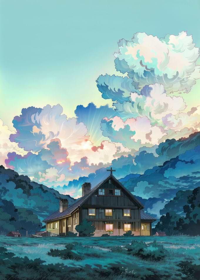 Twilight Clouds on Village