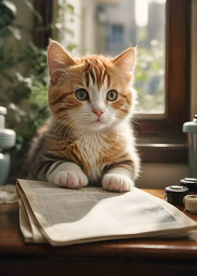 Cat Reading Newspaper