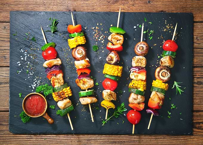 Chicken kebabs on skewers