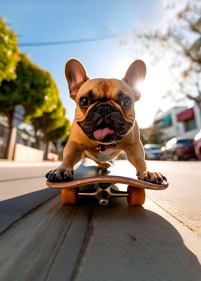 Bulldog on a skateboard