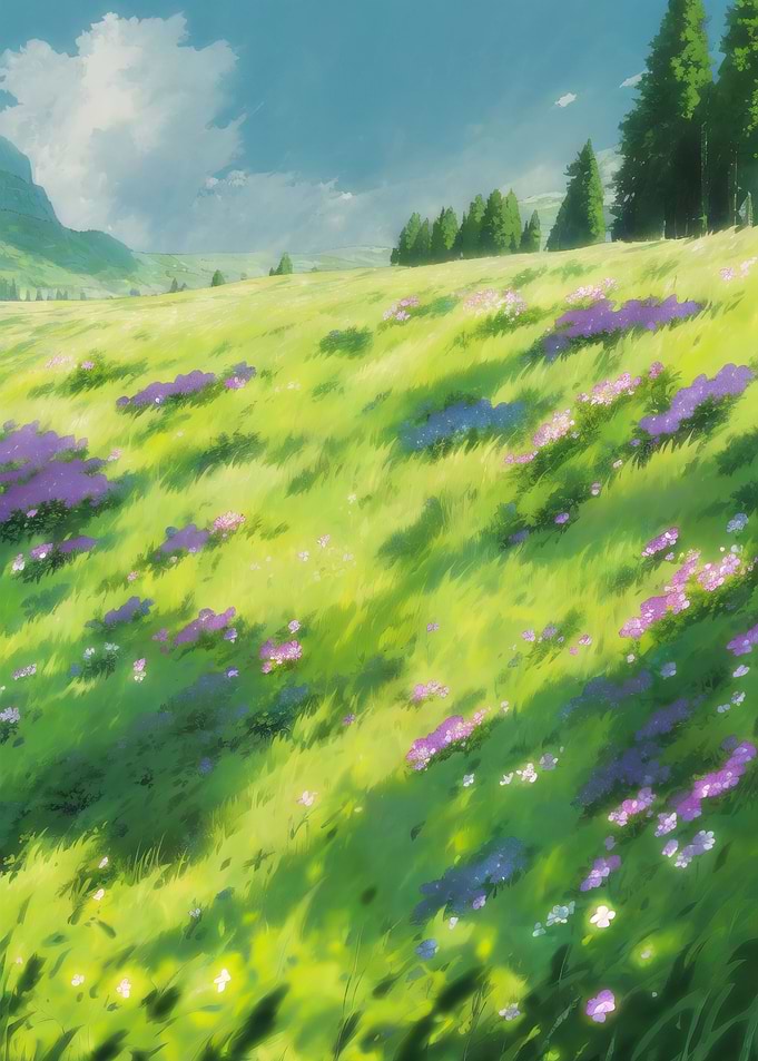 Flower Fields with Clouds