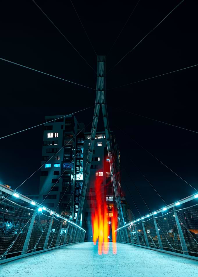 bridge neon fire night