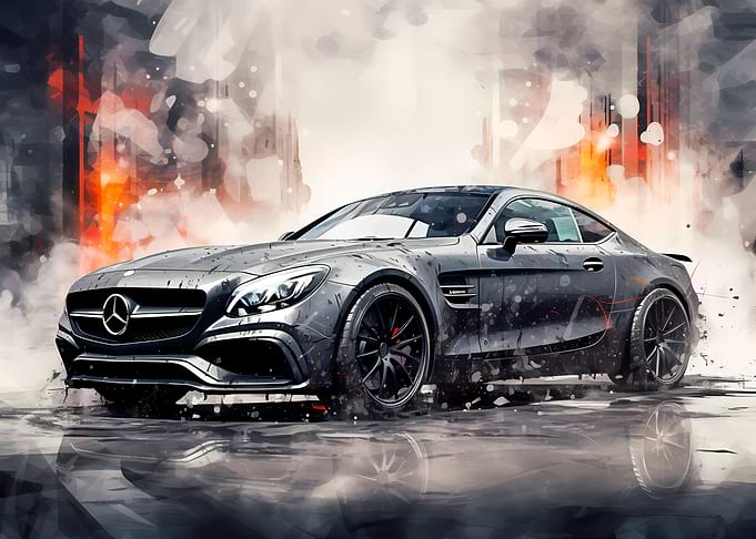 Grey Mercedes Watercolor