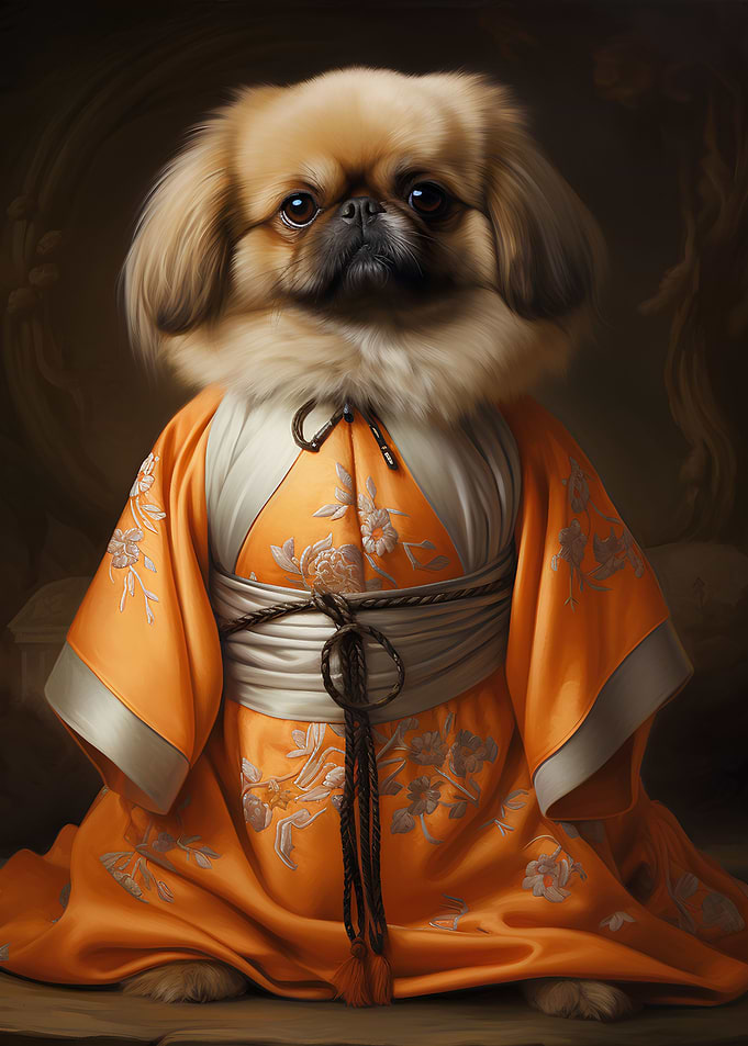 Pekingese in a kimono
