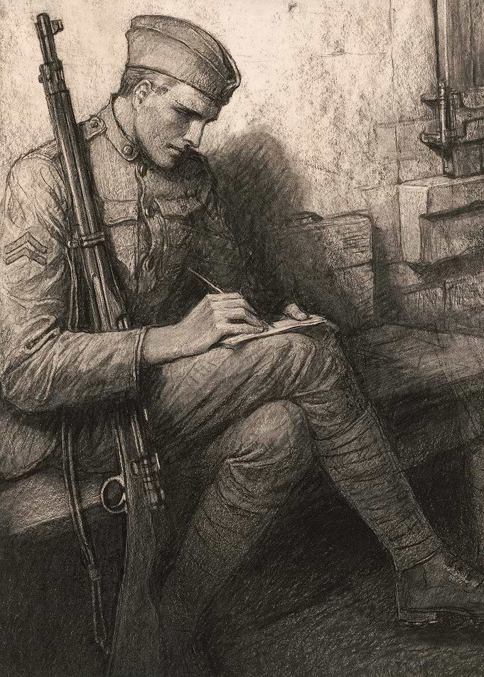 Soldier writing letter