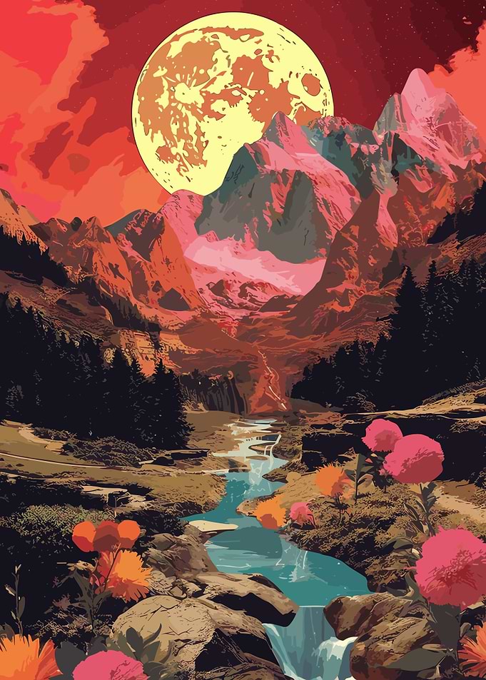 Landscape and moon