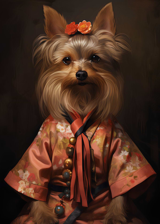 Yorkshire dog in kimono
