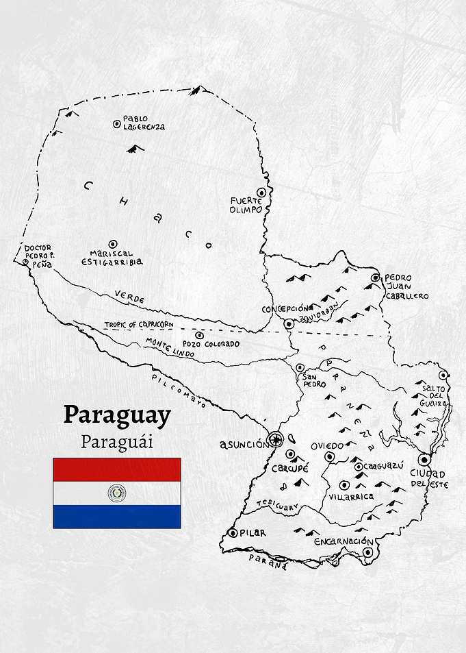 Handdrawn Paraguay Map