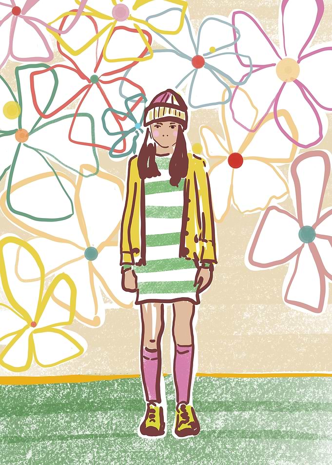 Girl with colorful flowers