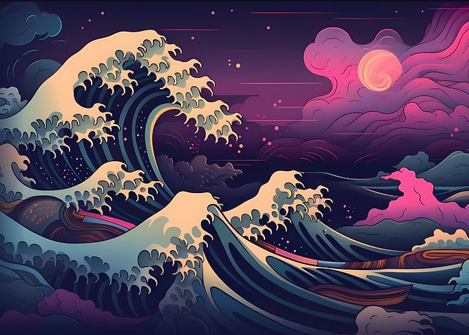 Night Flashes Great Wave
