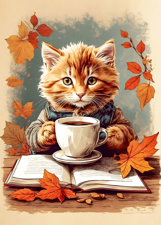 Kitten Enjoying coffe