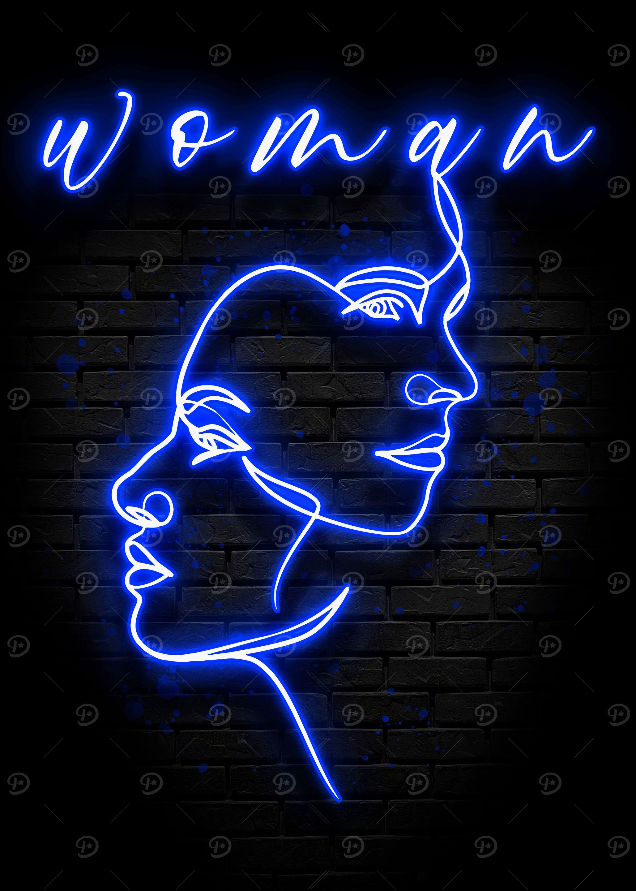 Neon Woman Blue Poster