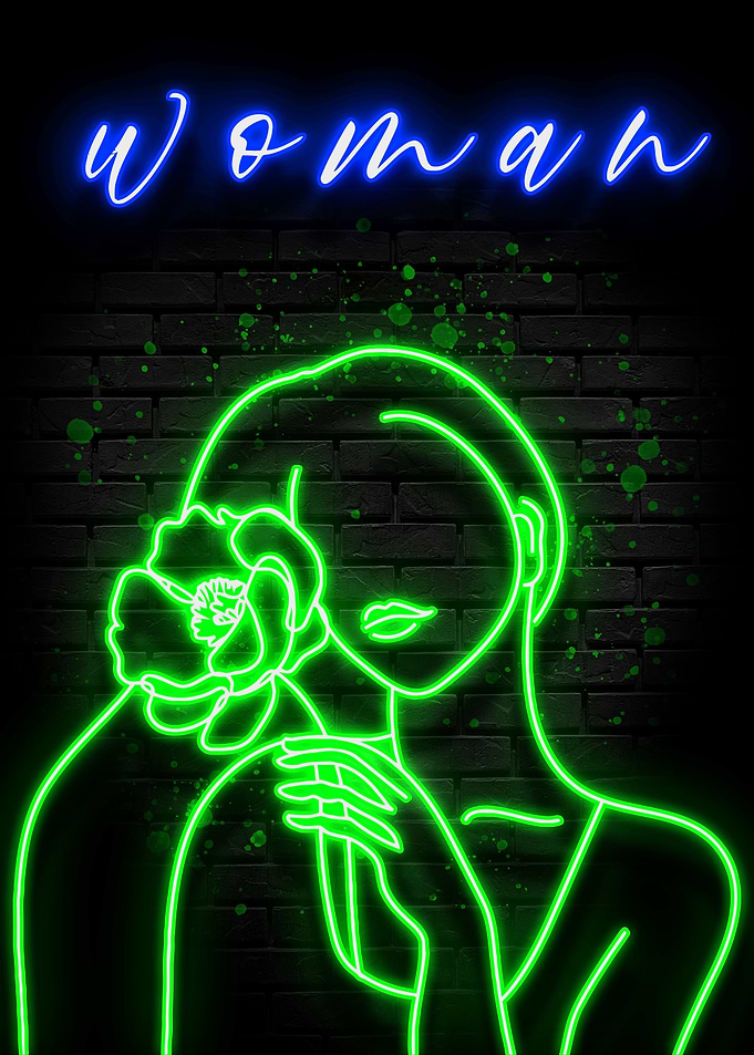 Neon Woman Green Poster