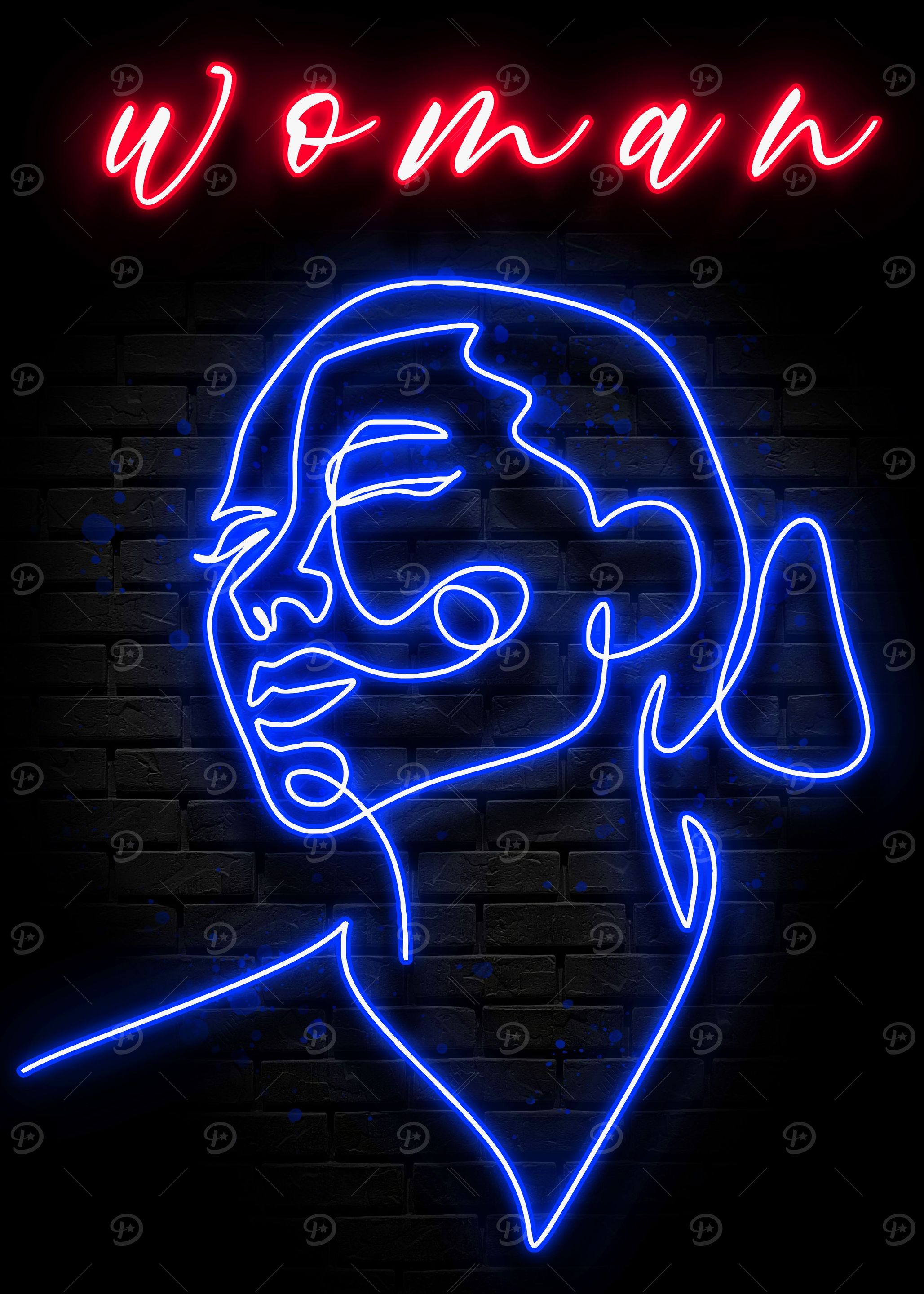 Neon Woman Blue Poster