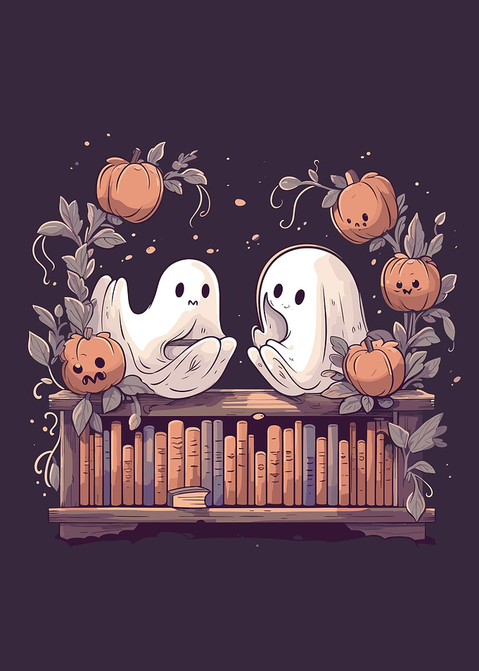 Cute Ghosts Reading Books