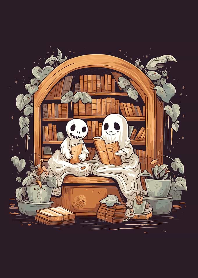Cute Ghosts Reading Books