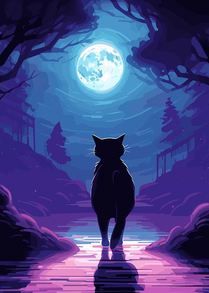 cat moon night