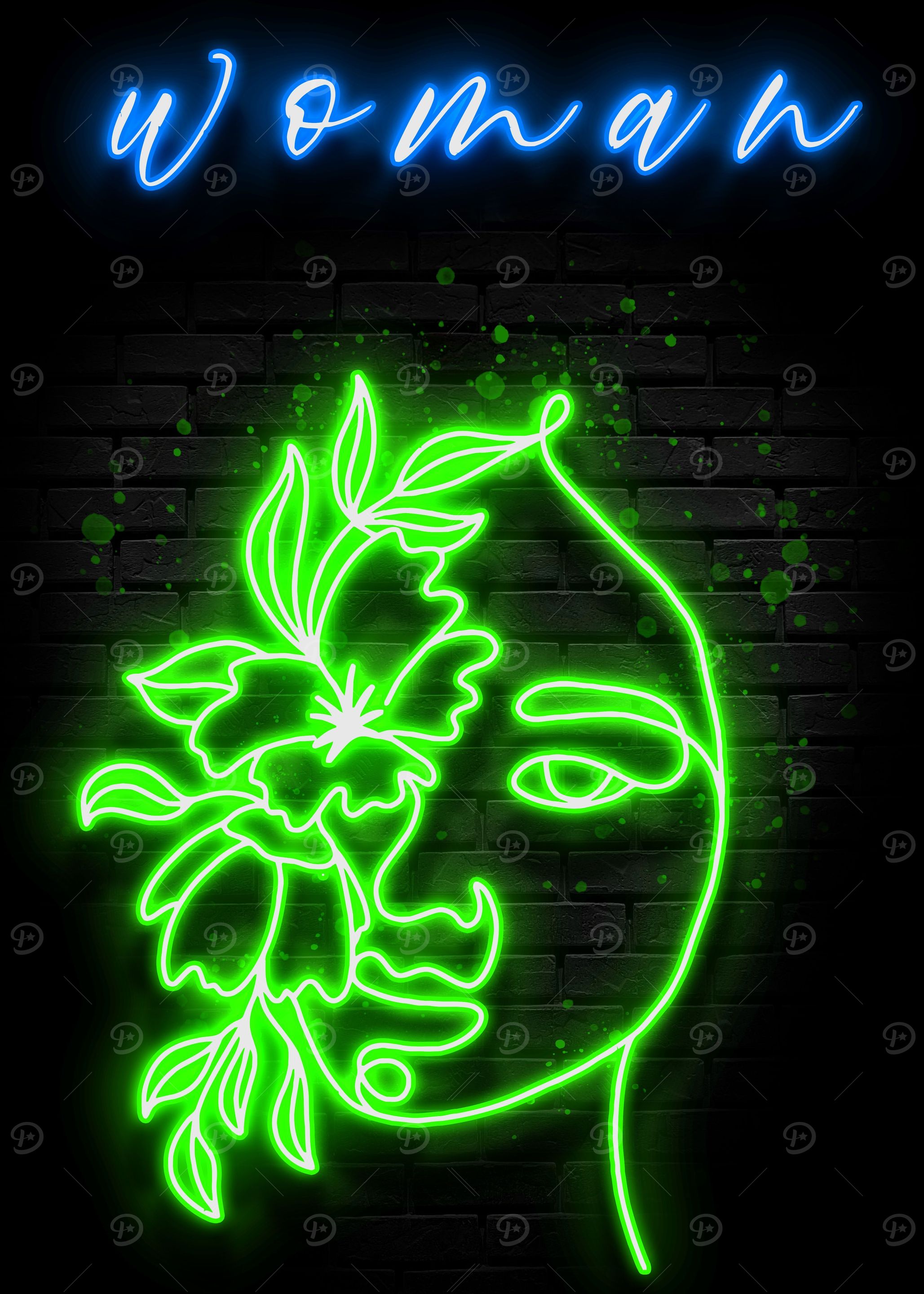 Neon Woman Green Poster