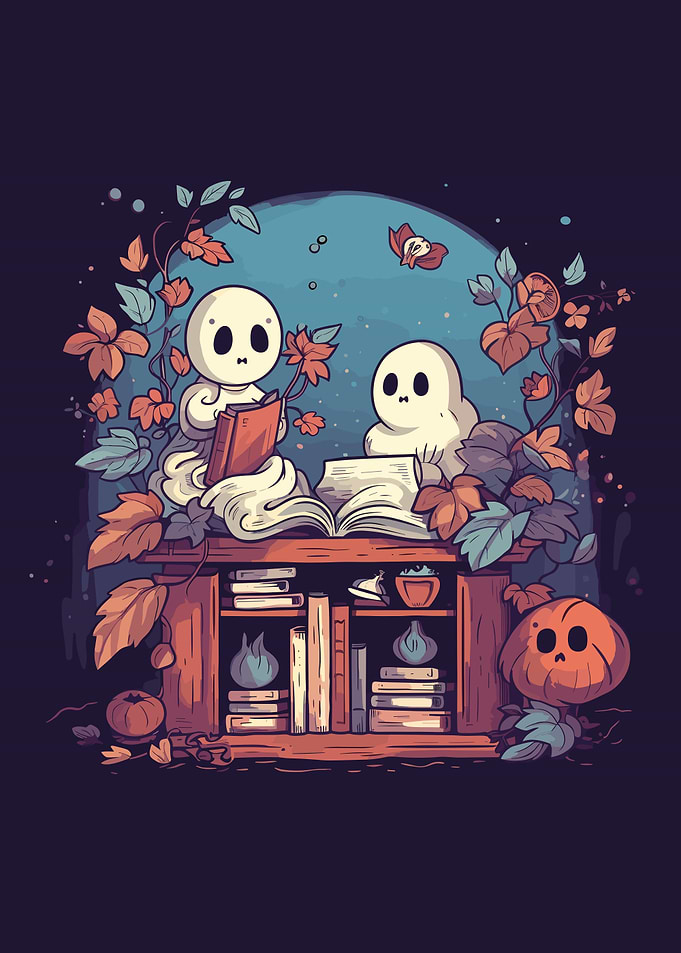 Cute Ghosts Reading Books