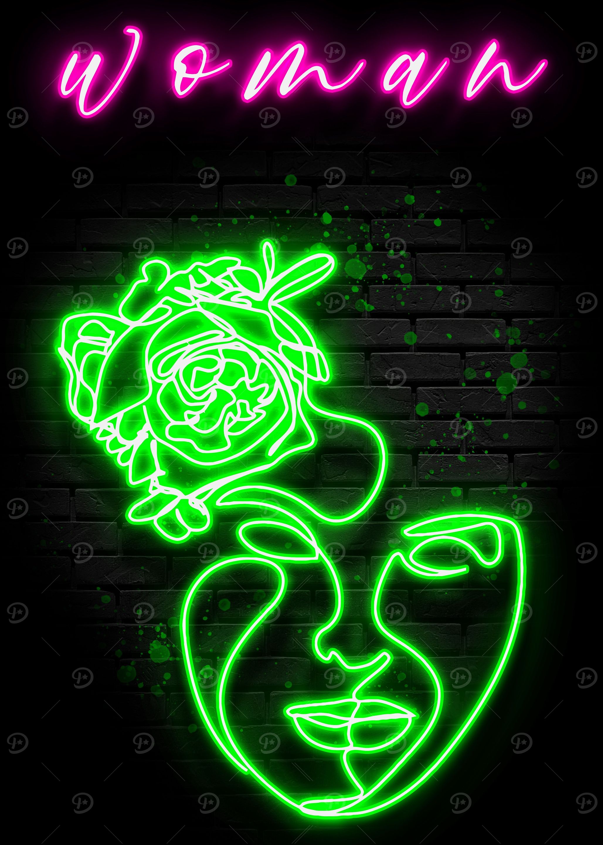 Neon Flower Woman Poster