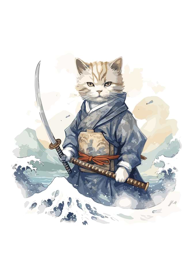 cat baby samurai japan