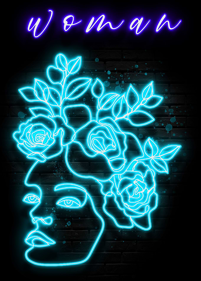 Neon Flower Woman Poster